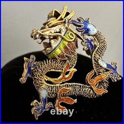 Dragon Brooch Cloisonne Chinese Export Pin Vintage Antique Filigree