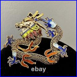 Dragon Brooch Cloisonne Chinese Export Pin Vintage Antique Filigree