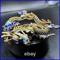 Dragon Brooch Cloisonne Chinese Export Pin Vintage Antique Filigree