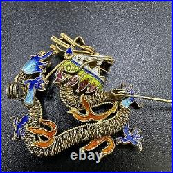 Dragon Brooch Cloisonne Chinese Export Pin Vintage Antique Filigree