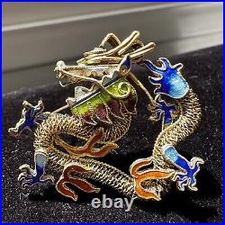 Dragon Brooch Cloisonne Chinese Export Pin Vintage Antique Filigree