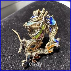 Dragon Brooch Cloisonne Chinese Export Pin Vintage Antique Filigree