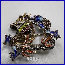 Dragon Brooch Cloisonne Chinese Export Pin Vintage Antique Filigree