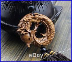 Dragon Loong Wealth Statue Chinese Wood Carving Sculpture Amulet Car Pendant W50