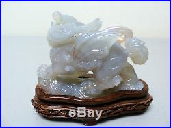 ELABORATE 19TH C. CHINESE HAND CARVED NATURAL AGATE DRAGON with FLAMING PEARL