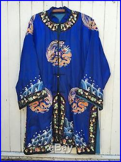 EMBROIDERED CHINESE ROBE kimono vintage antique phoenix dragon opera deco silk