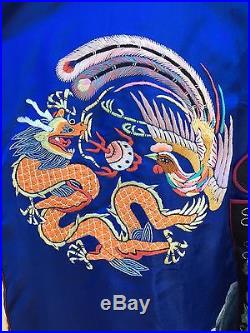 EMBROIDERED CHINESE ROBE kimono vintage antique phoenix dragon opera deco silk