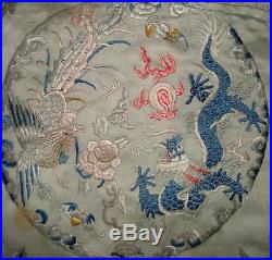 EXQUISITE 19thc ANTIQUE CHINESE SILK EMBROIDERY, DRAGON, ROSES, PHEONIX A