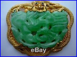 Exquisite Antique/vintae Chinese 22/24k Gold Dragon And Jadeite Jade Pendant