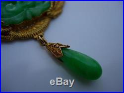 Exquisite Antique/vintae Chinese 22/24k Gold Dragon And Jadeite Jade Pendant