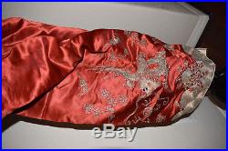 Early 1920s Antique Red Dragon Chinese Fine Silk Robe Pajama Set Heavy Detailed