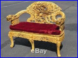 Early 1920s Carved Painted Chinese Dragon Throne Settee Sofa Couch