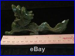 Early 20 th Century Chinese Carved Genuine Green Jade Dragon Statue with Stand