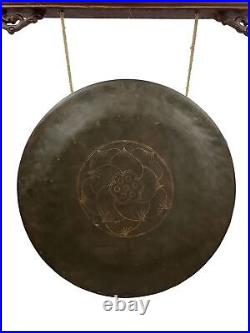 Early 20th Century Antique Chinese Table Gong with Dragon Stand and original mal