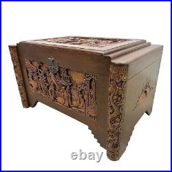Early 20th Century Chinese Carved Dragon Camphor wood Hope Chest