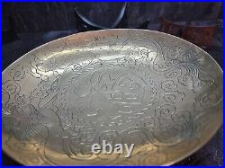 Early 20th Century Chinese brass Heavy bowl & Plate with dragons and phoenix