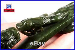 Early Qing Antique Chinese Nephrite Green Jade Dragon Belt Buckle Sotheby's Tag