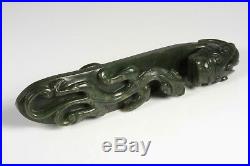 Early Qing Antique Chinese Nephrite Green Jade Dragon Belt Buckle Sotheby's Tag
