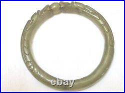 Estate Chinese Antique Old Carved Double Dragon Jade Bangle, Large Size