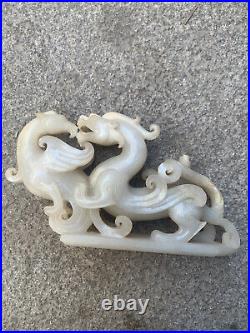 Excellent Large Chinese HeTian White Jade Hand Carved Dragon & Phoenix Statue