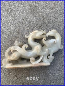 Excellent Large Chinese HeTian White Jade Hand Carved Dragon & Phoenix Statue