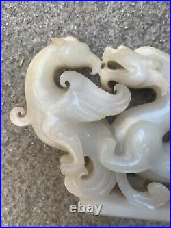 Excellent Large Chinese HeTian White Jade Hand Carved Dragon & Phoenix Statue