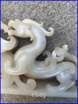 Excellent Large Chinese HeTian White Jade Hand Carved Dragon & Phoenix Statue