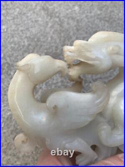 Excellent Large Chinese HeTian White Jade Hand Carved Dragon & Phoenix Statue