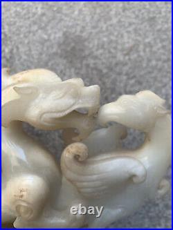 Excellent Large Chinese HeTian White Jade Hand Carved Dragon & Phoenix Statue