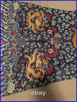 Exceptional Antique Chinese Blue Silk Dragon Robe Textile with Great Detail