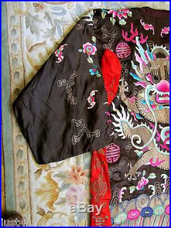 Exceptional Antique mi1800s Chinese Qing Dynasty embroidered silk Dragon Robe