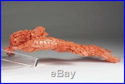 Exceptional Chinese Carved Coral Dragon with Fire, Qing Dynasty