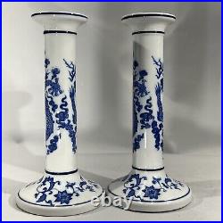 Exquisite Chinese Blue and White Antique Dragon Candlestick Holders Pair