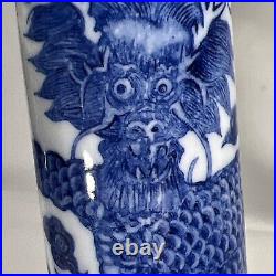 Exquisite Chinese Blue and White Antique Dragon Candlestick Holders Pair