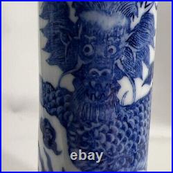 Exquisite Chinese Blue and White Antique Dragon Candlestick Holders Pair