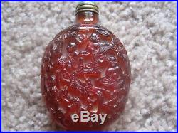 Exquisite Red Amber Chinese Snuff Bottle. 100 Faces With Dragon