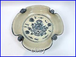 Extra Large Blue-White Chinese Flower Bowl in Dragons GOOD CONDITION