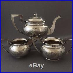 Extremely Fine Antique Chinese Export Silver Three Piece Dragon Tea Set