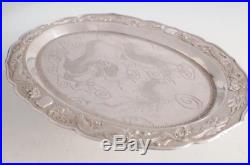 FINE ANTIQUE CARVED ENGRAVED CHINESE SILVER DRAGON BIRD BUTTERFLY TRAY SHOT CUP