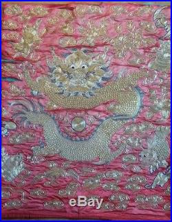 Fine Antique Chinese Gold & Silk Dragon Embroidery