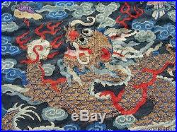 Fine Antique Chinese Kesi Silk Dragon Roundel W Eight Buddhistic Enblems