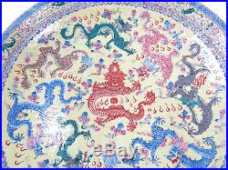 FINE ANTIQUE CHINESE PORCELAIN PLATE EARLY 20TH CENTURY NINE DRAGONS