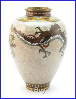 FINE ANTIQUE LATE 19thC / EARLY 20th CHINESE CLOISONNE ON BRONZE DRAGON VASE