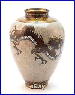 FINE ANTIQUE LATE 19thC / EARLY 20th CHINESE CLOISONNE ON BRONZE DRAGON VASE