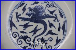 Fine Chinese Antique Blue And White Jiaqing Dragon Plate And Period Restored