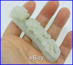 FINE CHINESE WHITE JADE DRAGON HEAD BELT HOOK With DRAGON, 19TH C