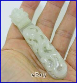 FINE CHINESE WHITE JADE DRAGON HEAD BELT HOOK With DRAGON, 19TH C