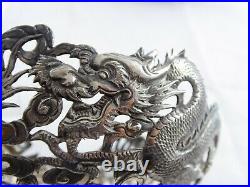 FINE PAIR ANTIQUE CHINESE SOLID SILVER DRAGON BOWLS WANG HING 161 g