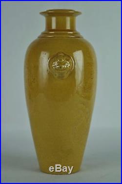 Fabulous Antique Chinese 19thC Inscribed Yellow Ochre Dragon Vase
