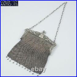 Fabulous Antique Chinese Silver Mesh Purse Bag Dragon Clasp Circa 1900